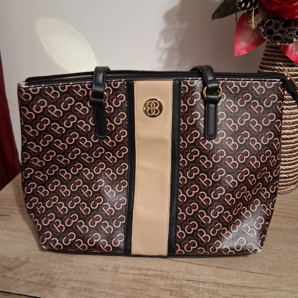 Stylish Brown and Tan Satchel Man Made Material - Picture 5 of 10